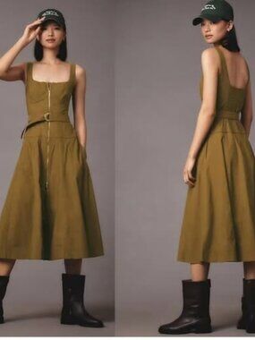 By Anthropologie Sleeveless Zip-Front Belted Midi Dress